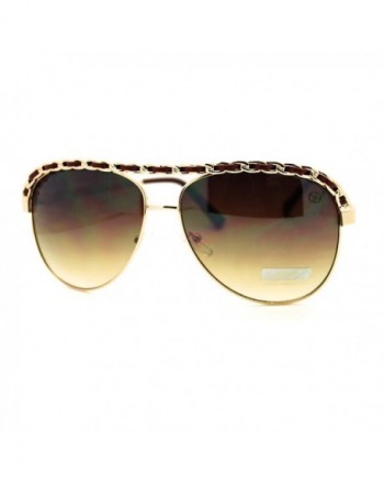 Leather Chain Weave Aviator Sunglasses