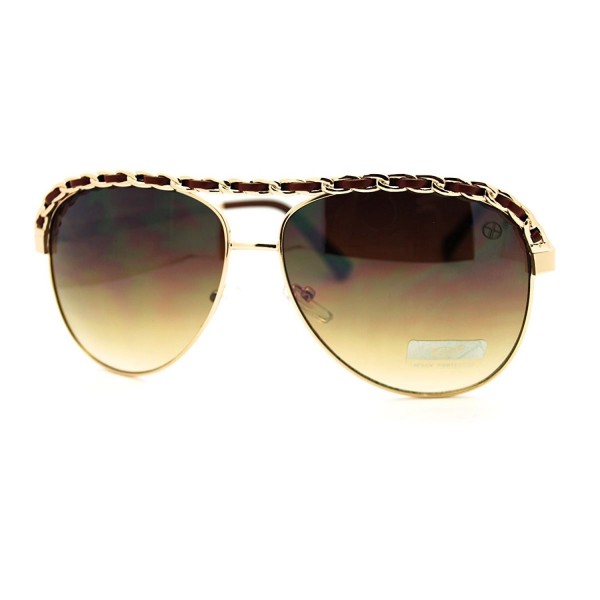 Leather Chain Weave Aviator Sunglasses