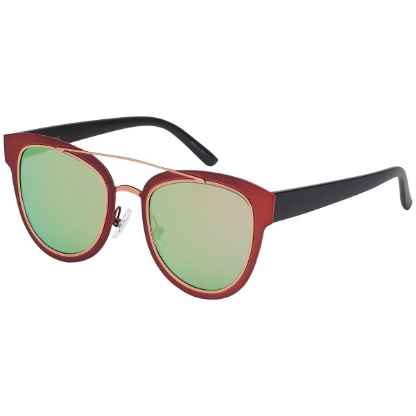 Double Brow Bar Cat Eye Flat Lens Sunglasses 25101-FLREV - Matte Red ...