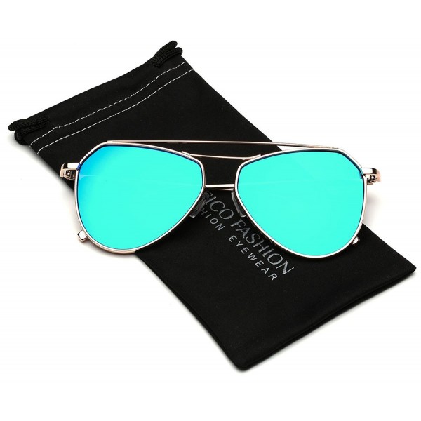 Reflective Double Bridge Aviator Sunglasses