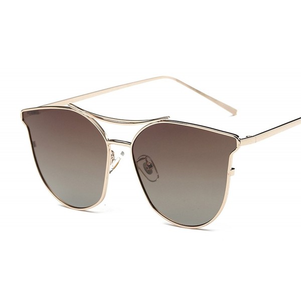 OLEWELL Polarized Sunglasses Mirrored Metal Frame Flat Lenses Brown