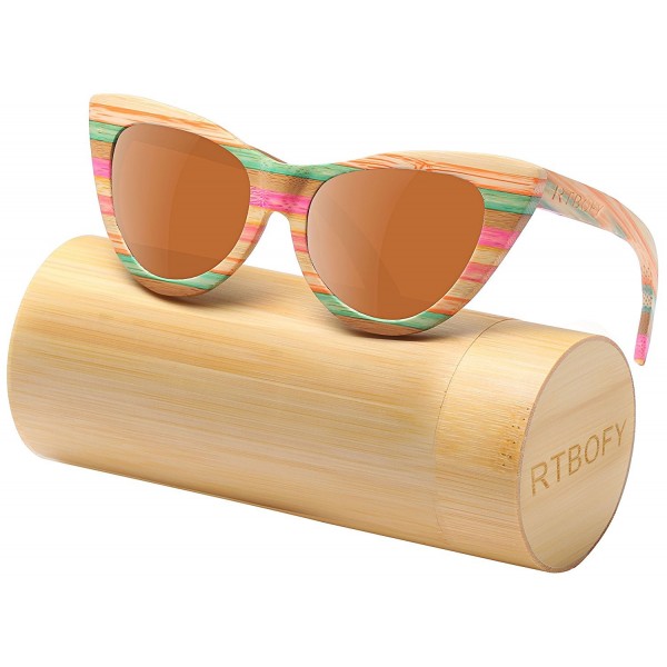 RTBOFY Polarized Cat Eye Sunglasses handcrafted From Colorful Bamboo Wood